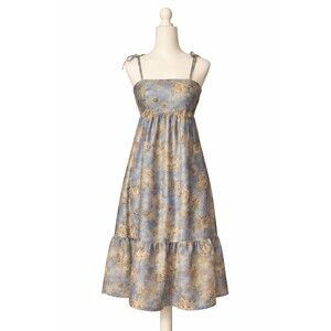 WILD FABLE FLORAL SATIN MIDI DRESS BLUE GOLD TIERED XXS EUC